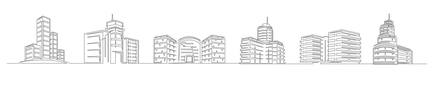 Set of continuous one line buildings. Vintage buildings isolated on a white background. Business concept vector