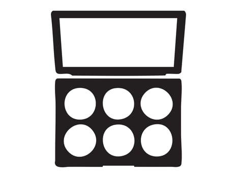 Black silhouette of eyeshadow makeup palette with mirror isolated on white background, graphic illustration. Concept of beauty product, cosmetic eye color set, fashion accessory for women vector