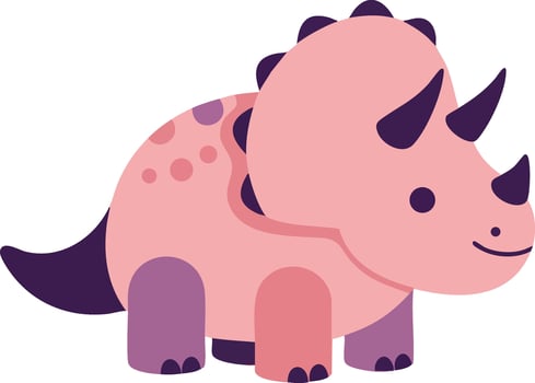 Pink baby triceratops dinosaur cartoon illustration for childrens educational and entertainment content vector