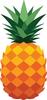 Pineapple fruit illustration with green leaves and orange textured skin design for tropical themes vector
