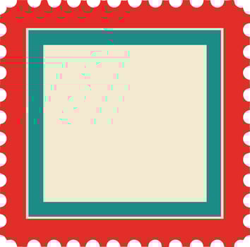 Square postage stamp design with red and teal borders and beige center illustration vector