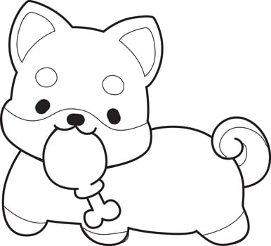 Shiba inu grab the fried chicken. Coloring pages of cute shiba inu. vector
