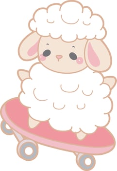 Sheep playing a skateboard. Cute sheep hand drawn emotes icon. vector
