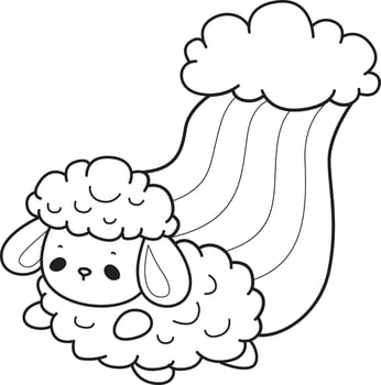 Outline of sheep sliding in the rainbow. Coloring pages of cute sheep. vector