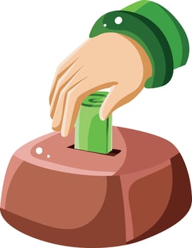A hand give the donation. Hand drawn of moslem or Islam elements. vector