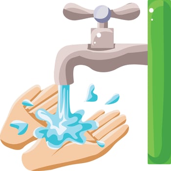 A two hands feel the water from the faucet. Hand drawn of moslem or Islam elements. vector
