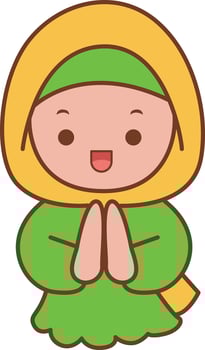 A girl moslem greeting for everyone. Hand drawn of moslem or Islam elements. vector