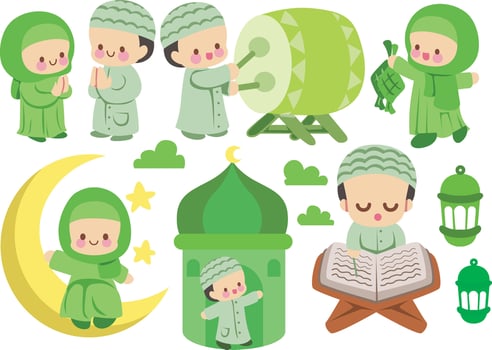 Illustration of Ramadan icon set. vector