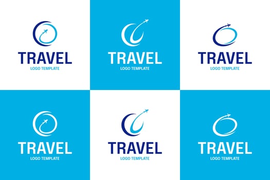 Set collection of travel logo airplane with globe design template illustration vector