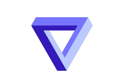 Impossible triangle shape. Optical visual illusion. Triangular Infinite loop symbol. Abstract unreal geometric form. Purple blue puzzle design element for logo, icon, label, tag. vector