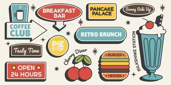 Vintage diner menu signage and decorations vector