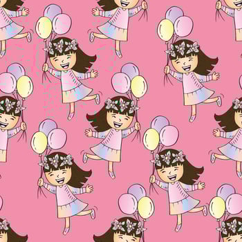 Children with balloons on pink background vector
