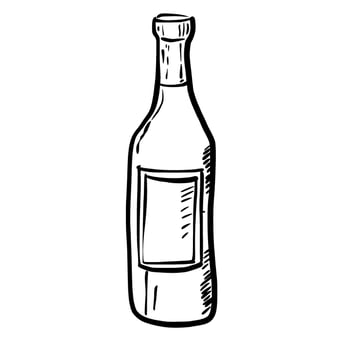 Bottle of wine Hand drawn line art sketch doodle fisherman aesthetic coastal nautical illustration vector