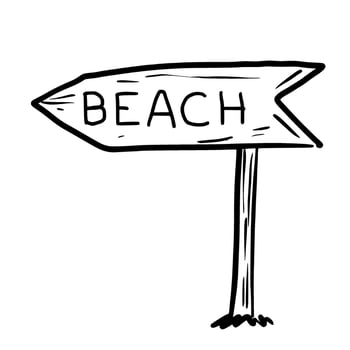 Beach Sign Hand drawn line art sketch doodle fisherman aesthetic coastal nautical illustration vector