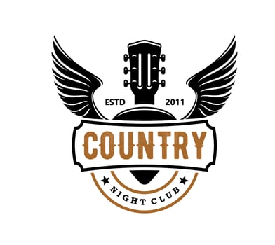 Country music night club icon, guitar and wings vector