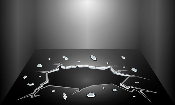 comic cartoon floor cracked hole on dark room with lightroom , broken floor background illustration. cracked and perforated floor vector