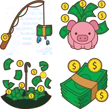 Money in the piggy bank and umbrella. money and finance collection. vector