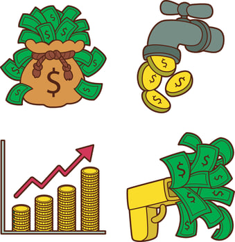 Money from the faucet and the gun. money and finance collection. vector