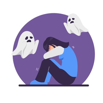 Woman feeling sad with ghost figures vector