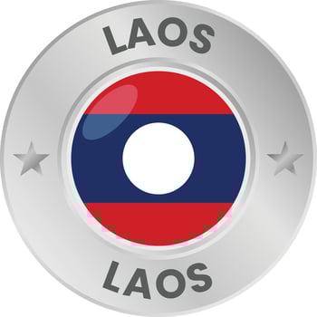 Laos flag in silver colored medal. National flag in metal circle emblem. vector