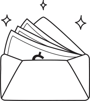 Outline of money in the envelope. Coloring pages of money and finance collection. vector