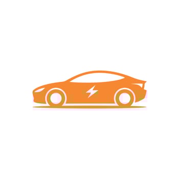 Orange electric car icon with lightning bolt on white background illustration vector