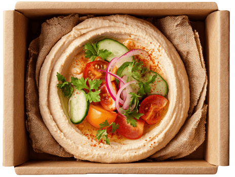 Creamy Hummus with Fresh Vegetables in Takeout Box png