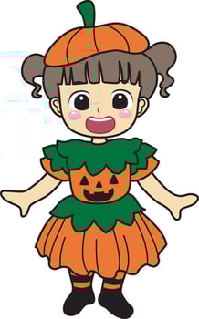 A girl with pumpkin costume and cute. kids costume in halloween party. vector