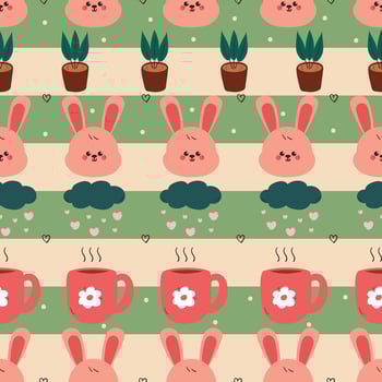 Cute bunny and plant pattern design vector