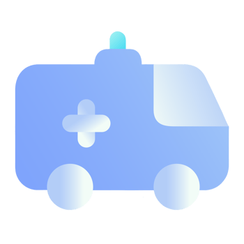 Stylized blue ambulance with a medical cross and siren isolated on transparent background png
