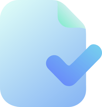 Document with a blue checkmark symbol indicating completion or approval isolated on transparent background png