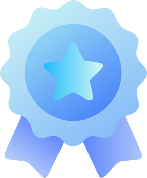 Blue gradient star award ribbon emblem isolated on transparent background png