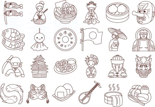 Outline of Illustration icon of japanese items. vector