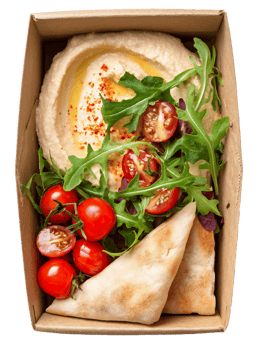 Hummus with Pita and Cherry Tomatoes in Takeout Box png