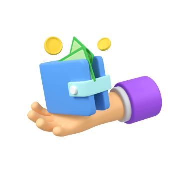 Hand hold wallet with money isolated 3d render icon illustration png