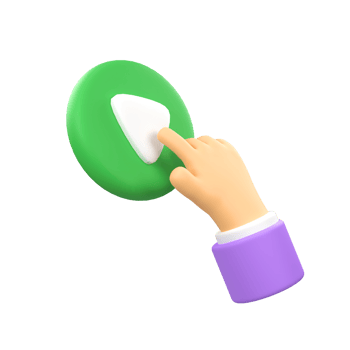 Hand with play button isolated 3d render icon illustration png