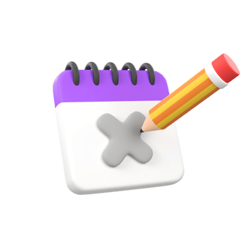Calendar with cross symbol and pencil isolated 3d render icon illustration png