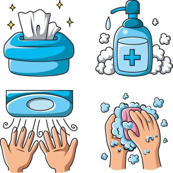 disinfectan and soap icon. Hand wash icons for education vector
