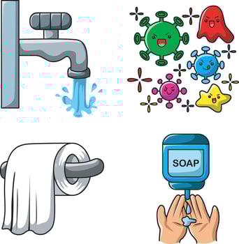 Tissue and viruses icon. Hand wash icons for education vector