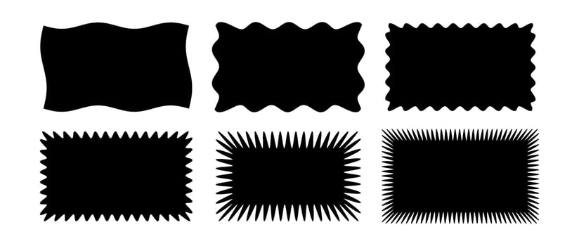 Zig zag wavy edge rectangle shape collection. Jagged rectangular form set. Black graphic design element pack for decoration, banner, poster, template, sticker, badge, label, tag, flyer. vector