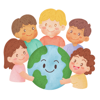 children holding hands around the earth, with a smile png