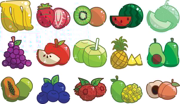 Illustrations of cute fruits elements for kids. vector