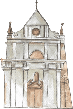 Building is painted by hands with watercolor in real fine art style png