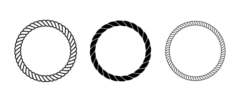 Rope frame set. Round cord borders collection. Circle rope wreath loop pack. Chain, braid, plait border bundle. Circular design elements for banner, poster, leaflet, brochure. Decorative frames vector
