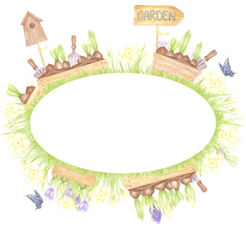 Hand drawn watercolor garden frame border with blooming flowers in boxes and butterflies isolated no background. Can be used for postcard, label, scrapbook and other printed products png