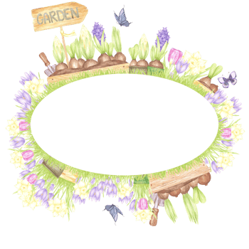 Hand drawn watercolor garden frame border with blooming flowers in boxes and butterflies isolated on no background. Can be used for postcard, label, scrapbook and other printed products png