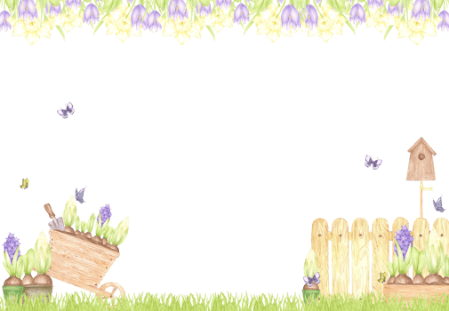 Hand drawn watercolor garden frame border with blooming flowers fence and butterflies, no background. Can be used for postcard, label, scrapbook and other printed products png