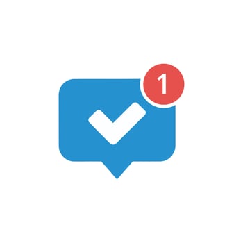 New message notification icon with checkmark and number one on white background vector