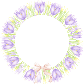 Hand drawn watercolor daffodil and crocus with green leaves and a bow wreath frame border isolated on no background. Can be used for postcard, invitation, scrapbook and other printed products png