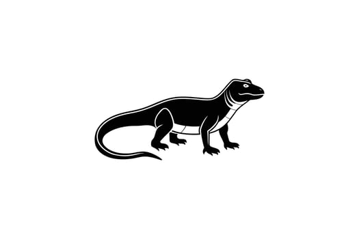 Komodo Dragon Illustration in Black and White Silhouette Style on a Clean White Background for Graphic Design Projects silhouette vector